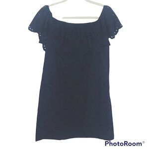 CYNTHIA STEFFE Navy Floral Eyelet Ruffle Dress sz 12